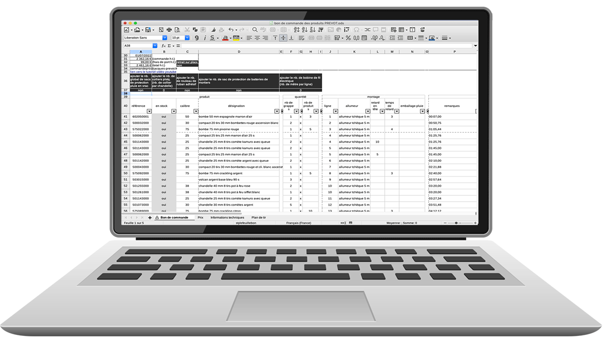 bon de commande pré-complété